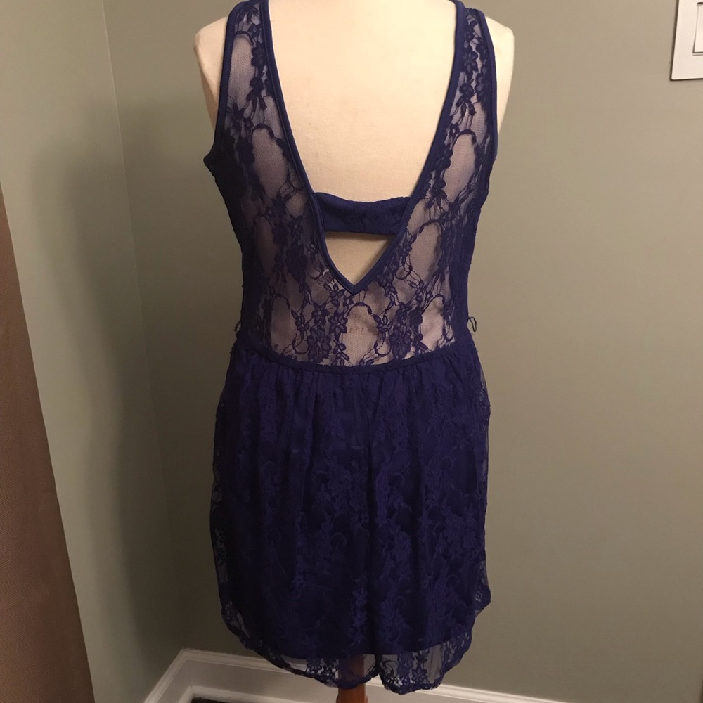 Blue lace dress with sheer back